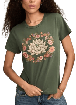 Lucky Brand Women's Embroidered Lotus Cotton T-Shirt