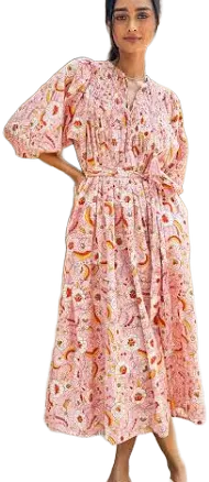 Printfresh Women's Organic Cotton Half-Sleeve Floral Midi Dress