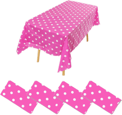 Polka Dot Tablecloth, Party Table Cover, 108 ×54 Inches, Rectangular Plastic Disposable Waterproof Table Cloth for Buffets, Family Reunion Birthday Holiday Party (Hot Pink, 4)