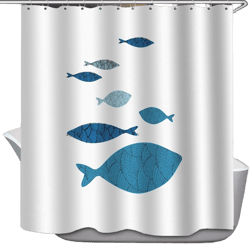 Fish Cool Designer Shower Curtains Fabric, for Kids Ocean Fish Sea Animal Cute Blue White Polyester Cloth Print Bathroom Curtains Include Hooks Sets 72〃w by 72〃L S282_1