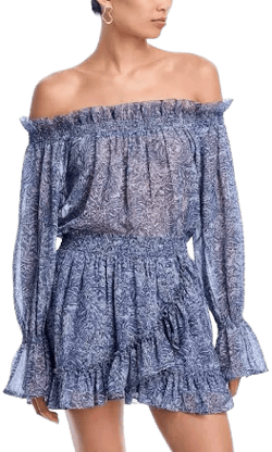 AQUA Women's Off Shoulder Metallic Print Boho Top