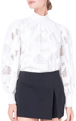English Factory Embroidered Cotton Blouse with Smocked Neck