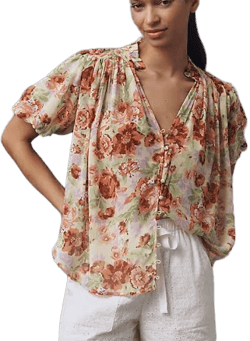 Anthropologie Estela Sheer Printed Blouse