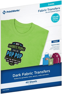 40 Sheets Dark T-Shirt Transfers for Inkjet Printers 8.5&#34;x11&#34; - PrintWorks: Iron-On Transfer Paper for Printable Shirts