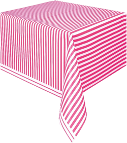 Hot Pink Striped Plastic Tablecloth, 108" x 54"