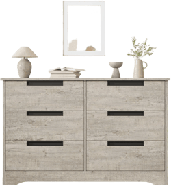6 Drawer Dresser for Bedroom, Modern Double Dresser Organizer with Embedded Handles Design, Wooden Chest of Drawers for Living Room, Hallway