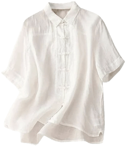 Women's Cotton Linen Lightweight Short Sleeve Button Down Shirt