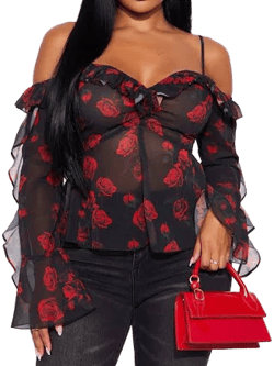 Fashion Nova Ruffle Floral Long Sleeve Blouse