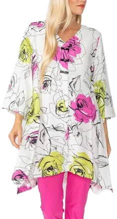 IC Collection Rose Print Long Tunic Top