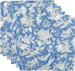 Cotton Print Club Napkin 100% Cotton Block Print Cotton Dinner Napkins Set of 6 | 18x18 Inches | Blue Sapphire