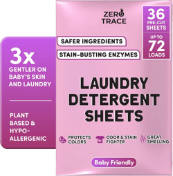 ZERO TRACE Baby Friendly Laundry Detergent Sheets, 72 Loads - Eco Friendly, All Natural, Hypoallergenic, Biodegradable - Sheet Laundry Soap for Sensitive Skin Baby Friendly 72 Count (Pack of 1)