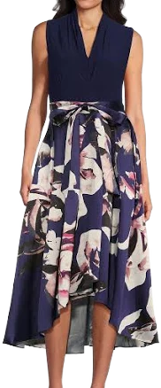 SLNY Women's Floral Pleated High-Low Dress