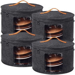 Suzile 4 Pack Large Round Foldable Felt Hat Box for Women Storage 17 x 10 Inch Cowboy Hat Storage Box with Lid Closet Cowboy Case Organizer Clothes Bin(Dark Gray)