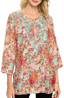 Joyful Floral Garden Embroidered Tunic