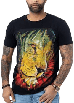 HEADS OR TAILS Men's Marley Lion Rhinestone Studded T-Shirt