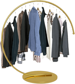 Heavy Duty Portable Clothing Rack, Commercial Grade Metal Garment Rack with Stable Base for Hanging Clothes, C-Style Round Rack for Retail Boutiques and Clothing Displays (Gold, 150CM)