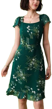 Cute Square Neck Short Sleeve Backless Floral Midi Dress