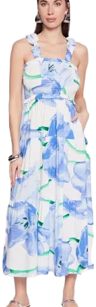 Floral Square Neck Tiered Midi Dress