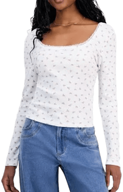 Hippie Rose Juniors' Floral-Print Lace-Trim Top