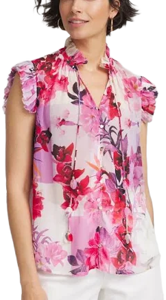 Chico's Women's Floral Ruffle Collar Blouse