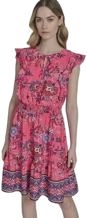 Falling Flowers Women's Smocked Fit & Flare Ruffle Dress