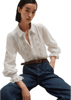 Me+em Women's Cotton Voile Shirt with Broderie Detail