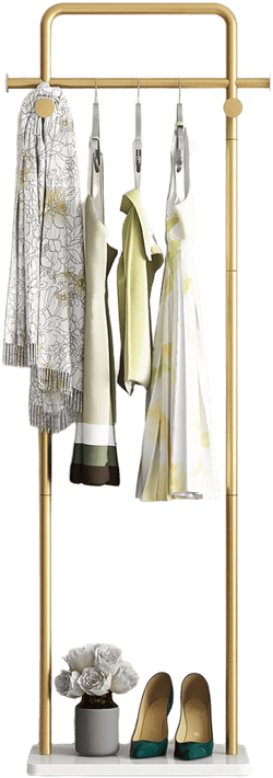 TIEOU Gold Clothing Racks with Shelf, Heavy Duty Gold Clothes Racks for Boutiques, Free-Standing Metal Garment Rack for Hanging Clothes, Modern Coat Rack Entryway