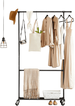 SONGMICS Heavy-Duty Clothes Rack, Double-Rod Clothing Rack for Hanging Clothes, Industrial Garment Rack on Wheels, Commercial Display, Black