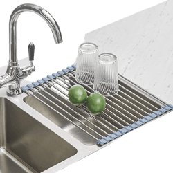 Seropy Roll Up Dish Drying Rack, Over The Sink Dish Drying Rack Kitchen Rolling Dish Drainer, Foldable Sink Rack Mat Stainless Steel Wire Dish Drying Rack for Kitchen Sink Counter Storage 17.5x11.8 17.5 x 11.8 in Gray