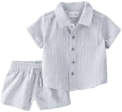 Little Planet Baby Boys 2-Piece Organic Cotton Gauze Checkered Set