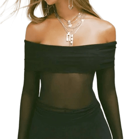 Joah Brown Off-Shoulder Mesh Top