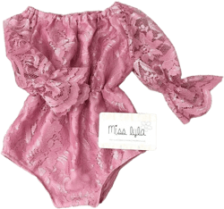 Adorable Lace Girls Romper, Pink Mauve Baby Rompers, Long Sleeve Rompers, Baby Bodysuits, Newborn baby clothes, 1st Birthday, Baby girl gift