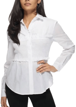 MISSGUIDEDLong Sleeve Fitted Button-Down Blouse With Ruffled Detail