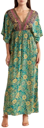 La Fiorentina Women's Floral V-Neck Maxi Dress