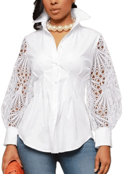 Chicme Lantern Sleeve Eyelet Embroidery Top