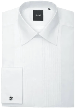 Dobell Slim Fit Pleated Front Tuxedo Shirt with Laydown Collar