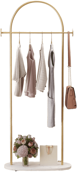 Gold Clothing Rack, Modern Clothes Rack with Shelf, Heavy Duty Freestanding Coat Rack, Metal Coat Hanger Stand with Hooks for Boutique Office Gold 23.6" L