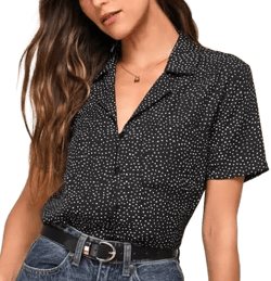 Lulus Exclusive Polka Dot Short Sleeve Button-Up Top