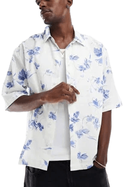 ASOS Design Boxy Half Sleeve Flower Print Shirt