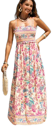 Cupshe Sleeveless Papaya Punch Floral Maxi Dress with Pockets