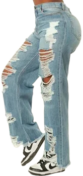 Zen High-Waisted Ripped Wide-Leg Jeans