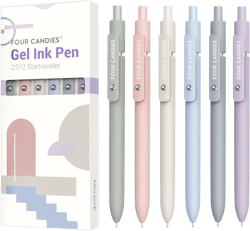 Four Candies Gel Pens, 6 Pcs 0.5mm Quick Dry Black Ink Pen Fine Point Smooth Writing Unique Pen, Office Home School Supplies Essentials Pretty Girl Cute Pens, Gifts for Women(Morandi) 6 Pcs Morandi-Black Ink