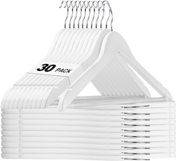 HOUSE DAY White Wooden Hangers 30 Pack, Solid Wood Hanger with Non Slip Pant Bar, Heavy Duty Wooden Coat Hanger for Closet, Smooth Finish Wood Clothes Hangers for Shirts, Suits Jackets, Dress