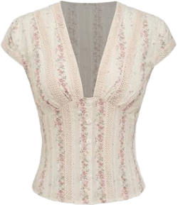 Woven Cotton V-Neck Floral Short Sleeve Blouse