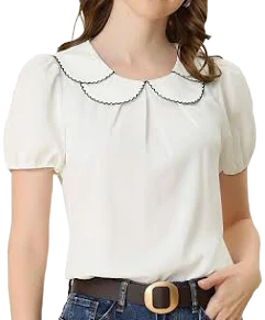 Allegra K Peter Pan Collar Puff Sleeve Blouse