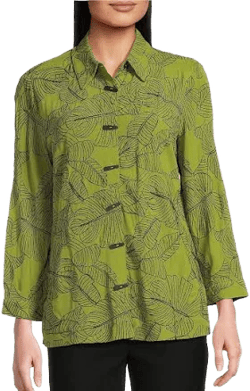 Ali Miles Woven All Over Embroidered Button Front Tunic Womens