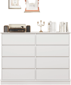 White 8 Drawer Dresser for Bedroom, Wide Wooden Chest of Drawers with Wide Top for Closet, Hallway, and Living Room Use
