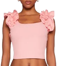 Iris Ruffle Trim Scoop Neck Crop Top