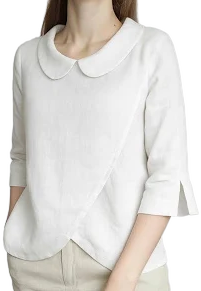 LinenShe Women's Minimalist Linen 3/4 Sleeve Blouse