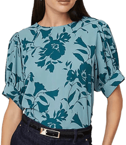 Ann Taylor Women's Floral Mixed Media Gathered Sleeve Top